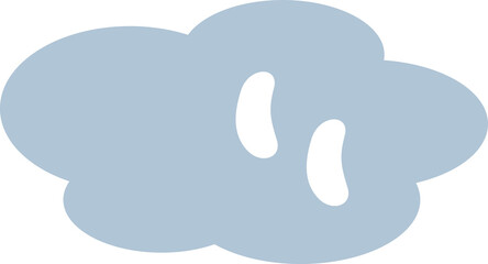 Cartoon cloud icon is floating in flat design style with white highlights on transparent background