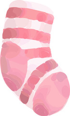 Abstract brushstroke sock is being shown on transparent background, showing pink and white stripes