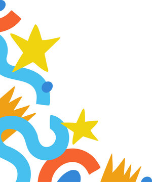 Naklejki Showing flat design confetti on transparent bg with colorful ribbons, stars, arcs, bursts and dots