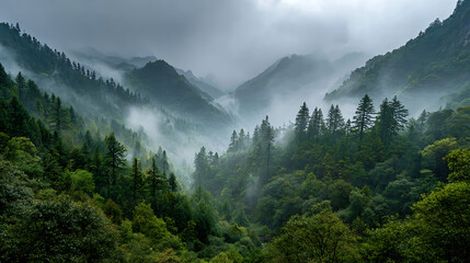 Mixed Forest Valley View In Morning Fog, Ideal For Conservation Themes Or Natural Documentaries