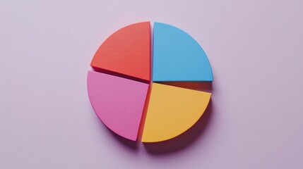 Obraz premium Close-up of a circular pie chart with distinct color sections, isolated on a light background, capturing a clean, modern data feel.