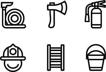 Fototapeta premium Firefighter Safety Equipment Symbols Set Emergency Rescue Gear