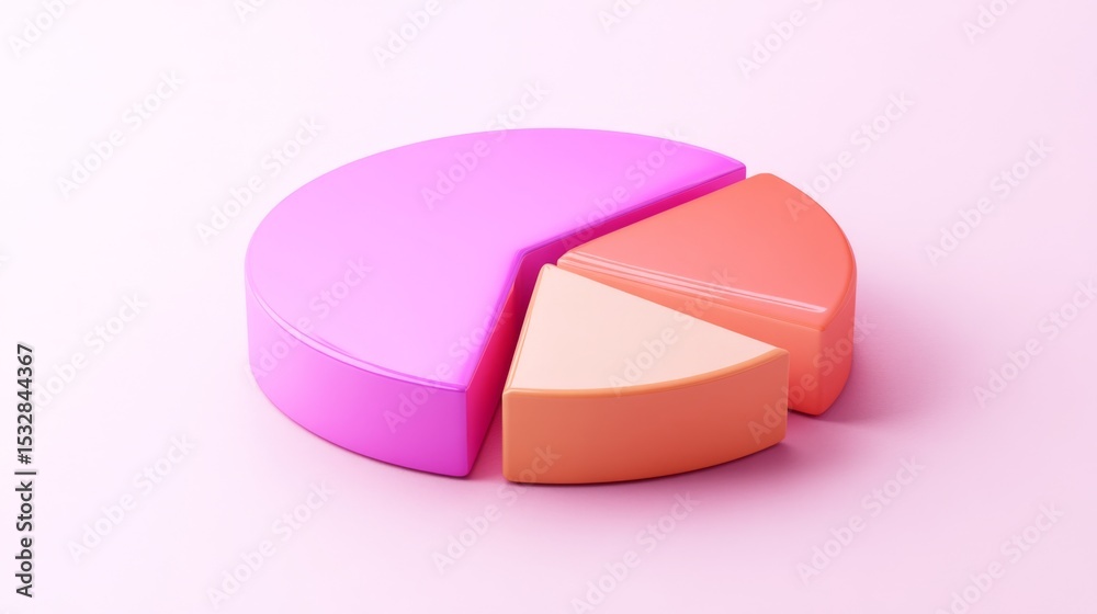 Poster close-up of a glossy d pie chart with bold colors, each segment separated to show depth, set against