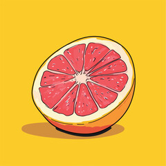 Vibrant Pink Grapefruit Half on Yellow Background