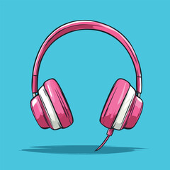 Vibrant Pink Headphones with White Accents Pop Art Style