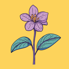 Vibrant Purple Flower with Teal Leaves on Yellow