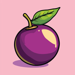 Vibrant Purple Fruit with Single Green Leaf
