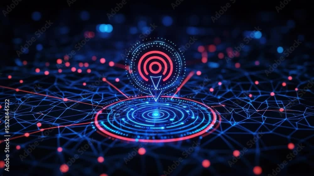Poster Digital Target Pointer Over Connected Data Points in Futuristic Network Visualization 4k video footage