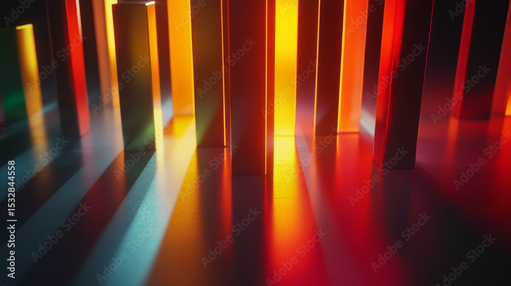 Aufkleber Close-up of a sleek D bar graph with metallic bars in gradient colors, each bar illuminated to highlight texture and depth against a dark background