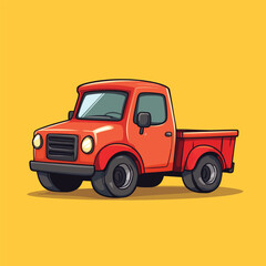 Vibrant Red Cartoon Pickup Truck on Yellow Background