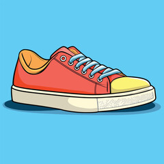 Vibrant Red Canvas Sneaker with Yellow Toe Cap and Blue Laces