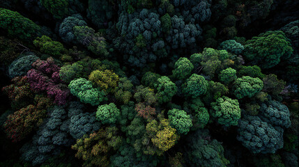 Obraz premium Overhead Forest Canopy Showing Tree Diversity And Texture, Good For Eco Visuals Or Infographics