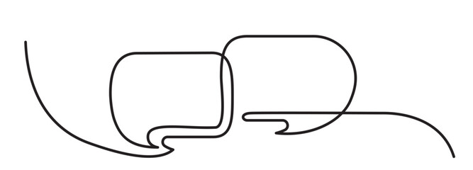 Continuous thin line bubble speech vector icon. Minimalist chat symbol drawing, one line art