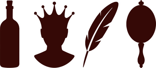 Silhouette Vintage Bottle Queen Crown Feather Mirror Set