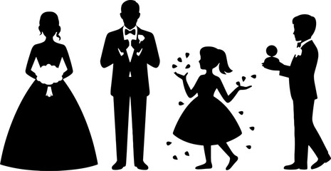 Wedding Bride Groom Flower Girl Ring Bearer Silhouettes