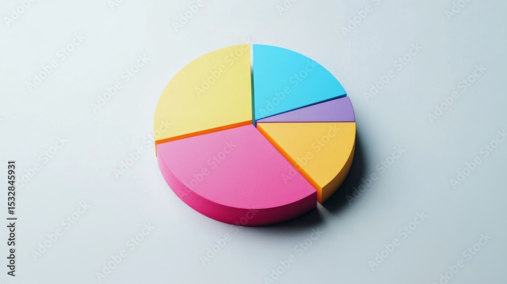Poster Colorful pie chart segmented into sections on a plain white background, sleek and modern, ideal for data visualization.