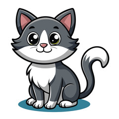 Adorable cartoon grey and white kitten sitting