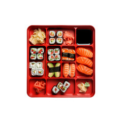 Assorted Sushi in a Red Bento Box