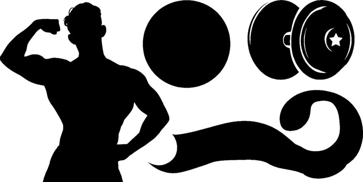 Strongman silhouette and dumbbell swirl design for fitness and gym themes
