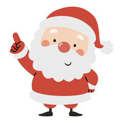 Cute Santa Claus in a childishly simple style pointing somewhere. Flat vector illustration on white background. Vector illustration