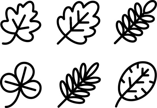 Black Outline Leafs Set Nature Botanical Symbol Sticker Design