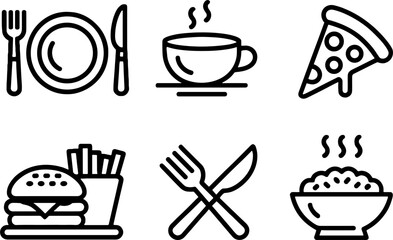 Foods Set Plate Coffee Pizza Burger Fries Rice Bowl