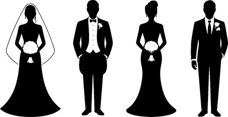 Wedding Bride Groom Silhouettes Bridal Party Formal Attire