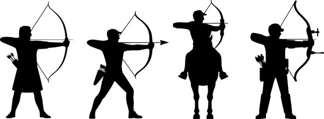 Obraz premium Archer Silhouettes Bowmen Medieval Horseback Target Shooting