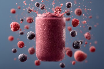 A refreshing smoothie exploding with a splash of flavors and surrounded by colorful berries
