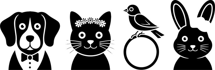 Fototapeta premium Cute Pets Dog Cat Bird Rabbit Wedding Theme