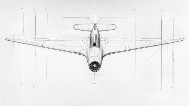 Detailed technical drawing of an airplane design showcasing wings and fuselage dimensions