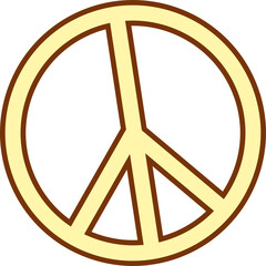 Flat icon peace symbol is floating on transparent background with cream fill and brown outline