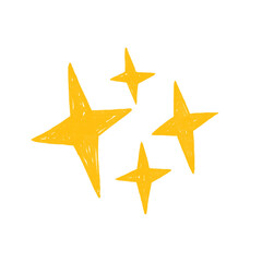 Cluster of four hand-drawn star-shaped sparkles is floating on transparent backdrop in flat style