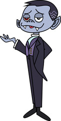 Flat design vampire is standing on transparent background, wearing tailcoat and waistcoat