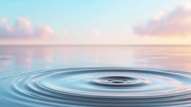 Tranquil Ripple: A mesmerizing capture of a perfect ripple expanding on the serene surface of tranquil water, reflecting the soft hues of a dawn sky. An embodiment of peace.