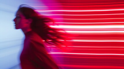 Dynamic movement with colorful light trails.