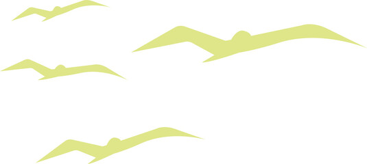Simplified seagull silhouettes flying in flat style with angular wings on transparent backdrop
