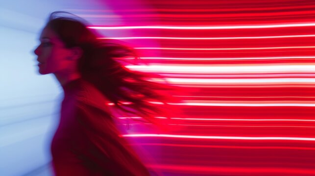 Dynamic movement with colorful light trails.