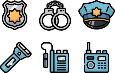 Police Badge Handcuffs Hat Flashlight Radio Set Security Tools