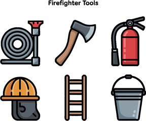 Firefighter Hose Axe Fire Extinguisher Helmet Ladder Bucket Set