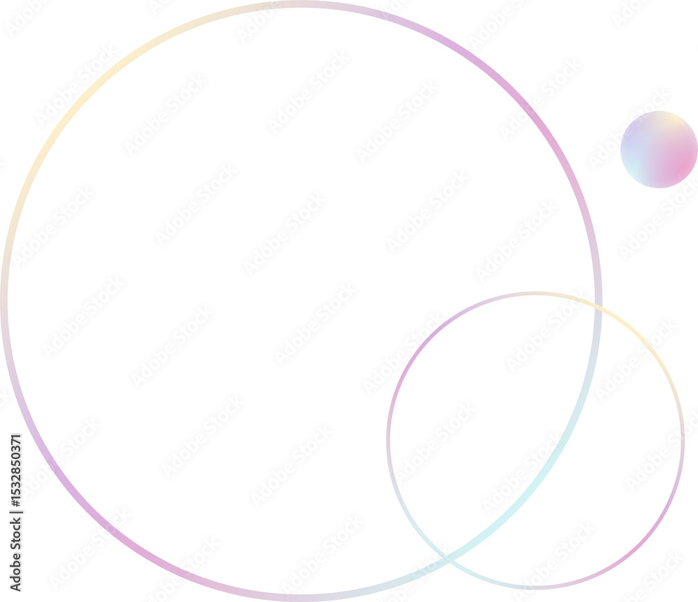Poster overlapping pastel gradient rings floating with small circle in flat design transparent background