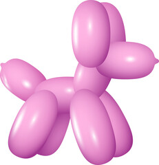 Obraz premium Glossy 3D pink balloon animal dog is floating in transparent background, showing tubular segments