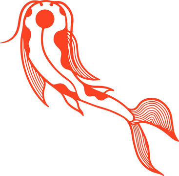 Displaying ornamental abstract jellyfish with head, tentacles, split tail on transparent background