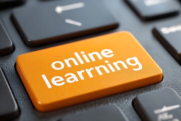 Online learning button on computer keyboard key