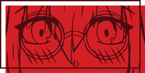 Bold sketch is showing cartoon eyes with glasses and hair strands on transparent background