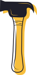 Claw hammer flat illustration is showing charcoal head and yellow handle on transparent background