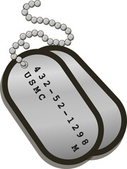 Displaying shaded 3D render of dog tags with USMC stamp on ball chain, transparent background