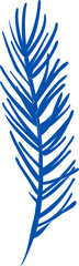 Stylized blue palm frond flat illustration showing curved leaflets on transparent background