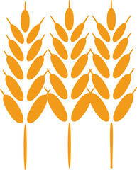Three wheat stalk icons are appearing in flat design with orange grains on transparent backdrop