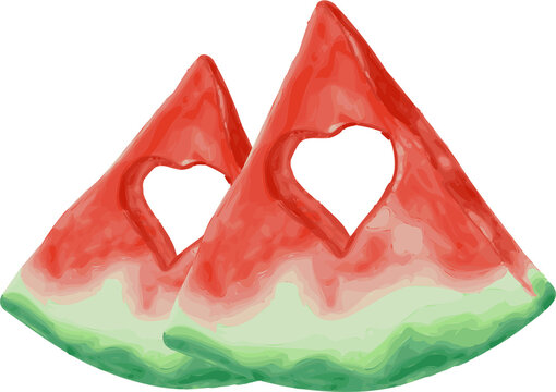 Overlapping painterly triangles showing watermelon shapes with heart holes, transparent background